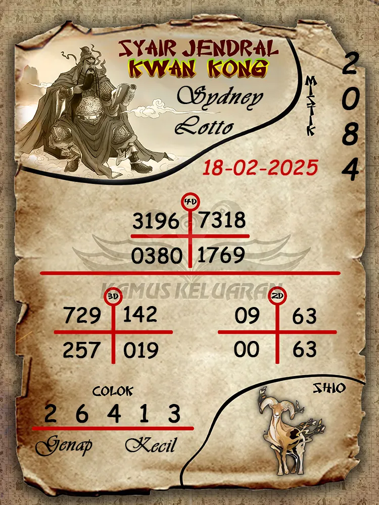 syair jendral kwan kong sydney lotto 18 02 2025
