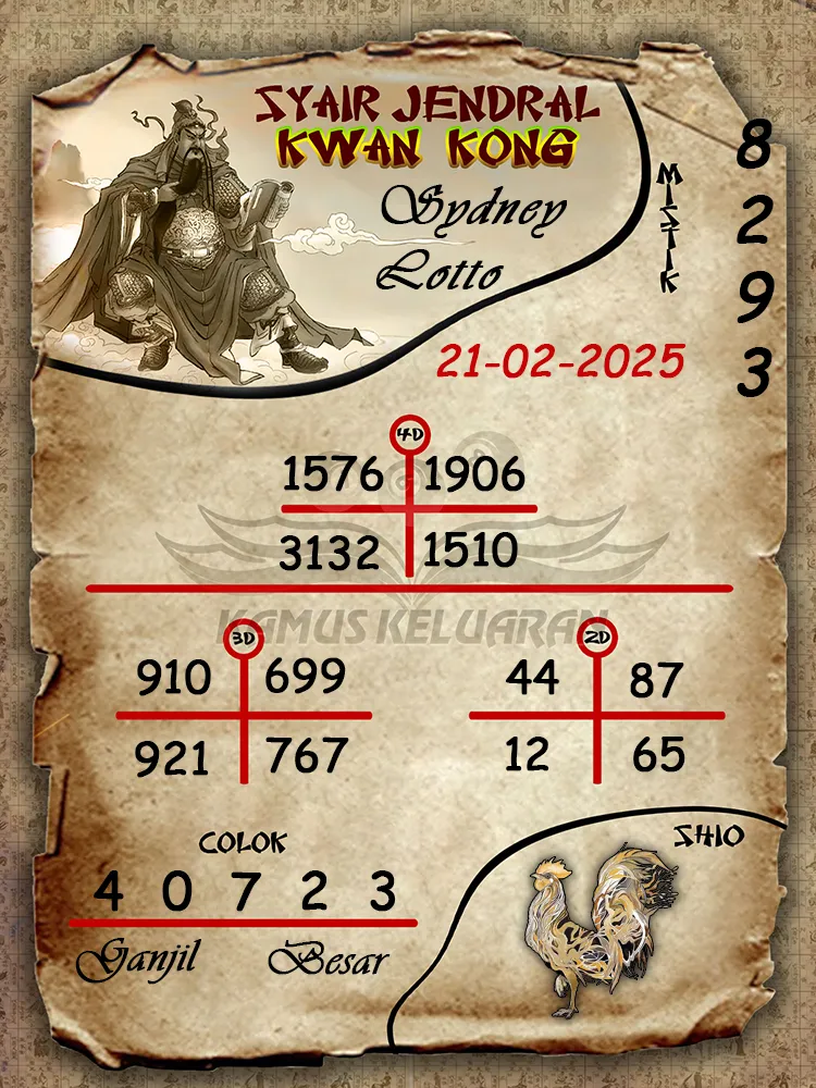 syair jendral kwan kong sydney lotto 21 02 2025