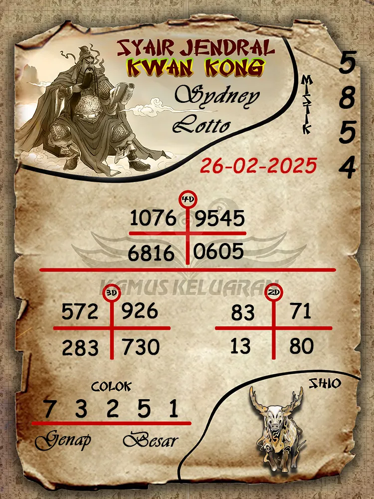 syair jendral kwan kong sydney lotto 26 02 2025