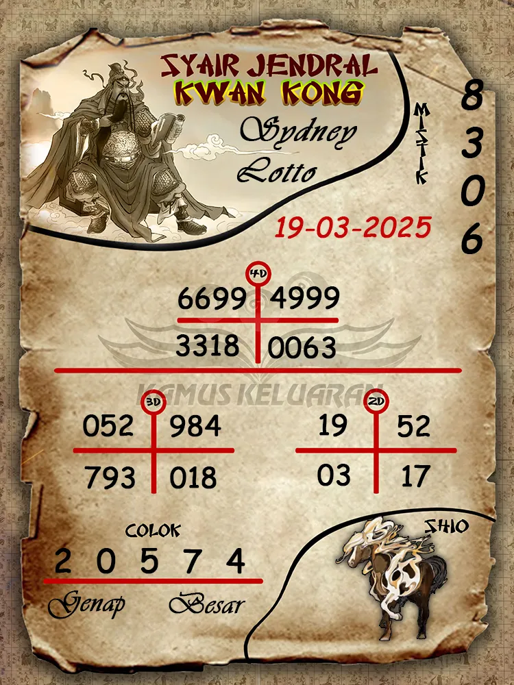 syair jendral kwan kong sydney lotto 19 03 2025