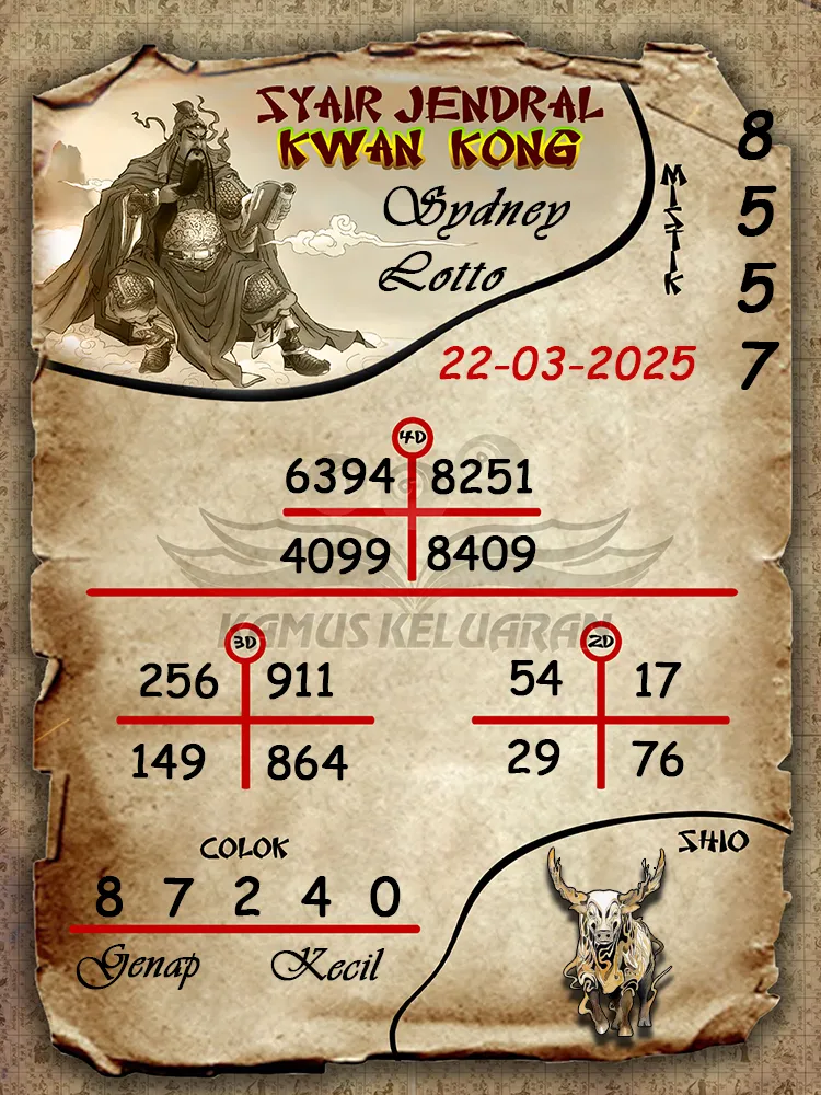 syair jendral kwan kong sydney lotto 22 03 2025