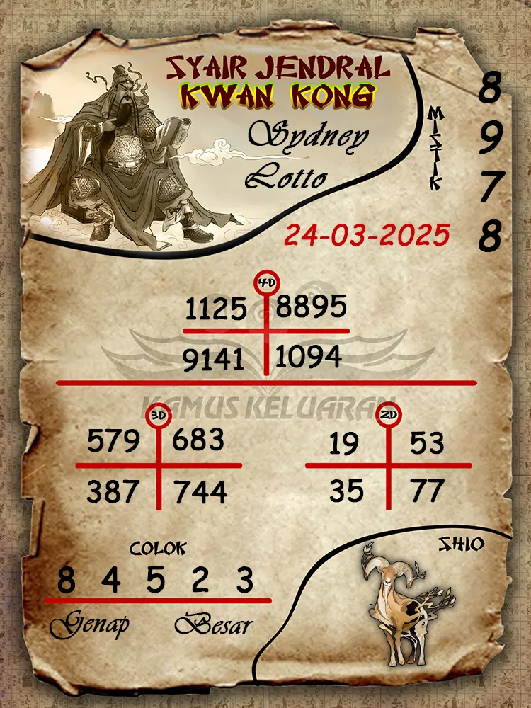 syair jendral kwan kong sydney lotto 24 03 2025