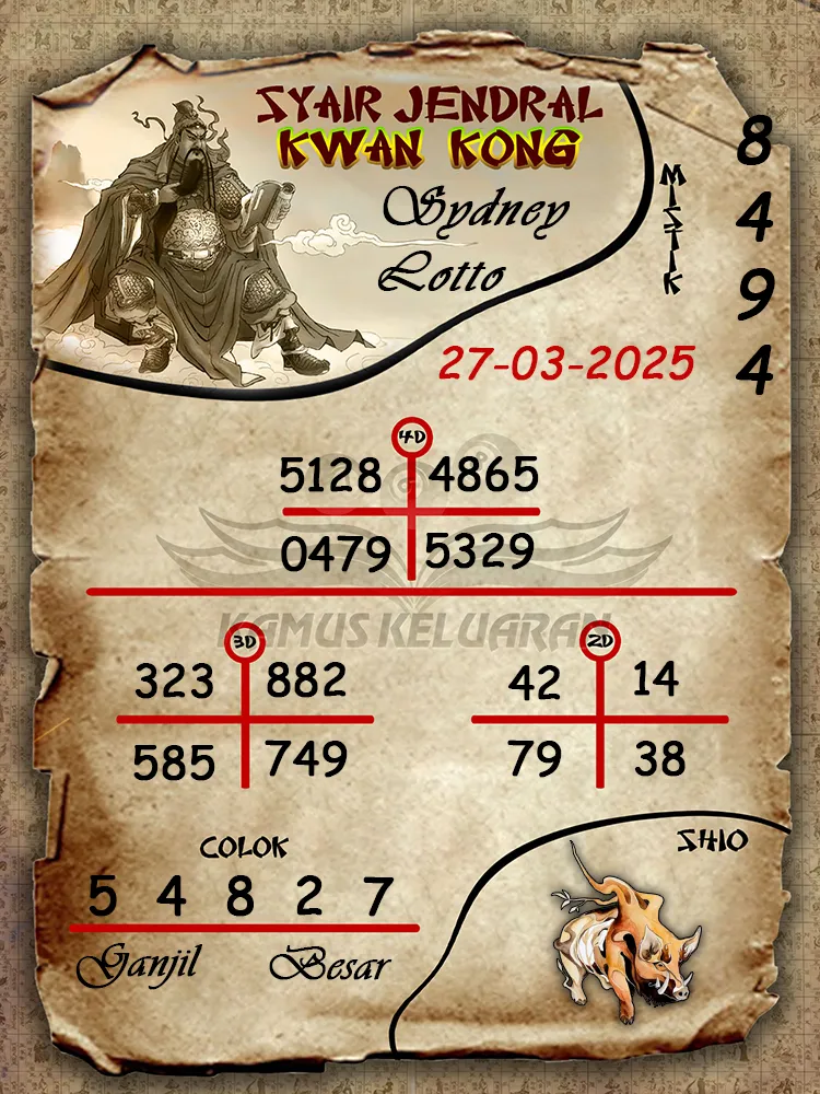 syair jendral kwan kong sydney lotto 27 03 2025