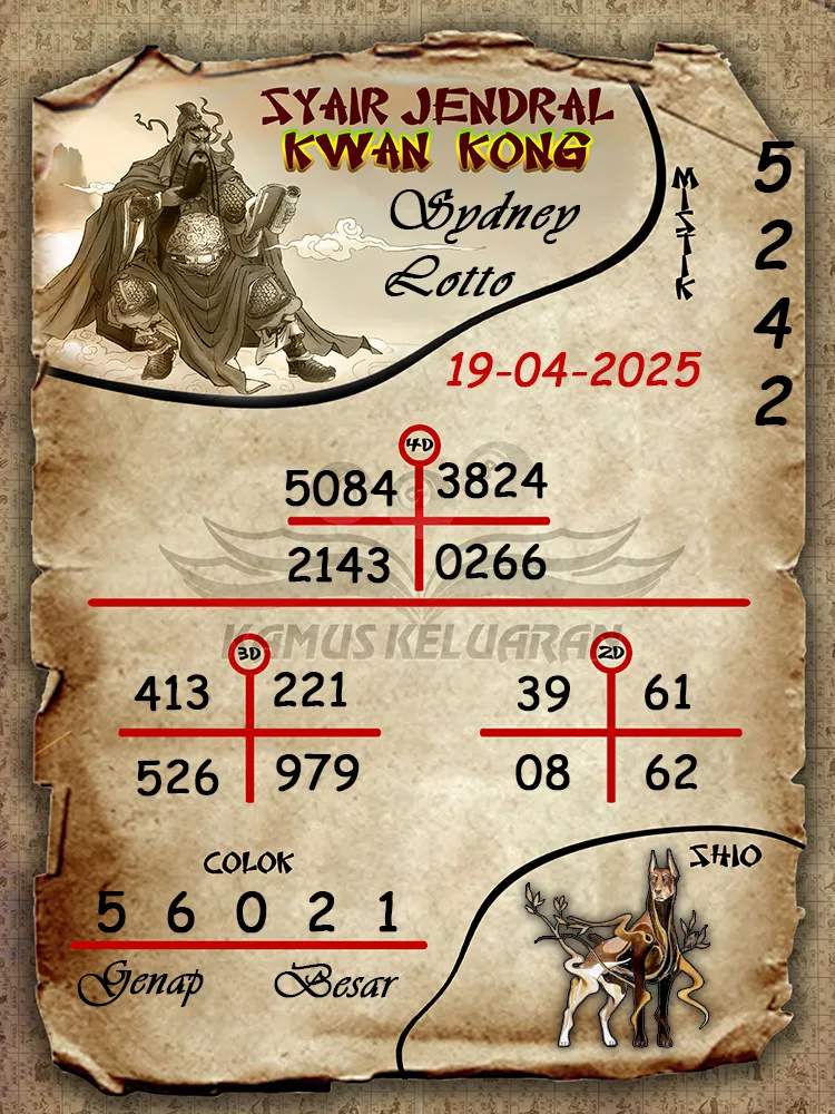 syair jendral kwan kong sydney lotto 19 04 2025