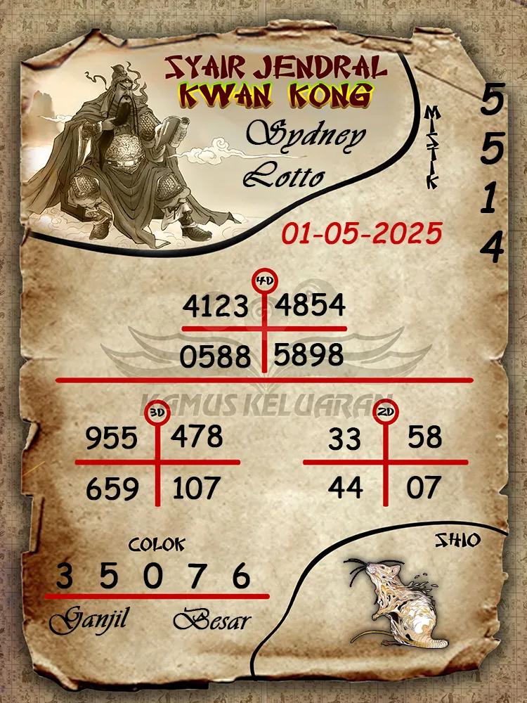 syair jendral kwan kong sydney lotto 01 05 2025