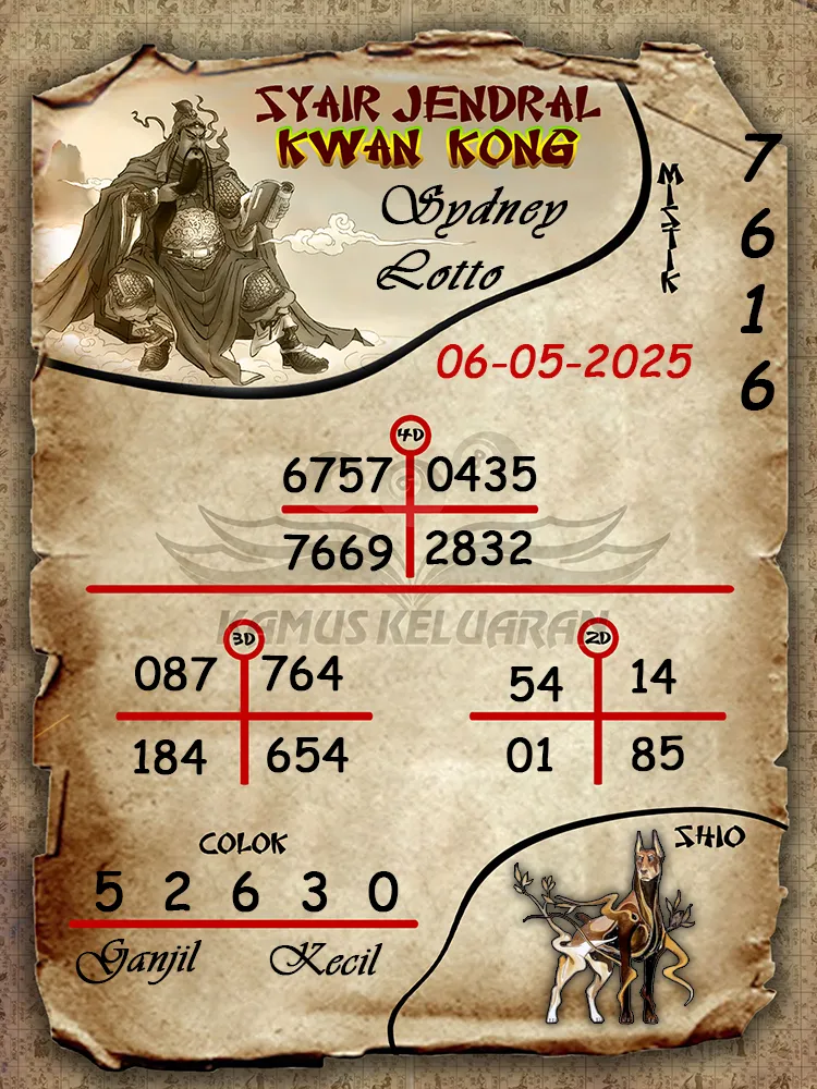 syair jendral kwan kong sydney lotto 06 05 2025