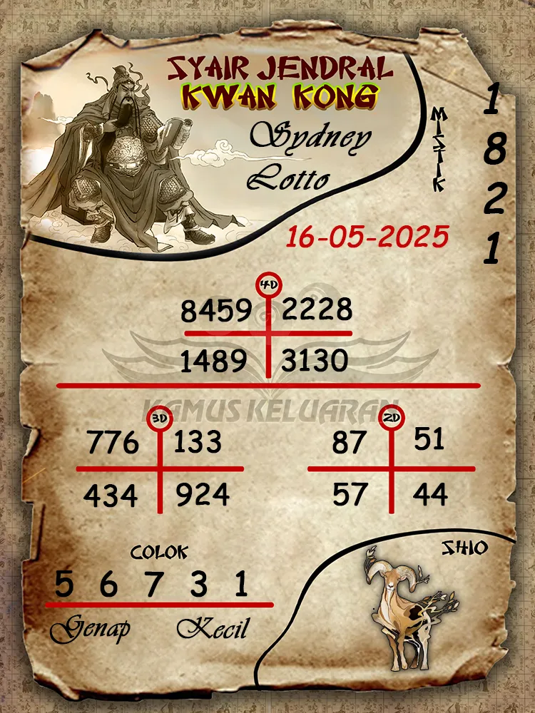 syair jendral kwan kong sydney lotto 16 05 2025