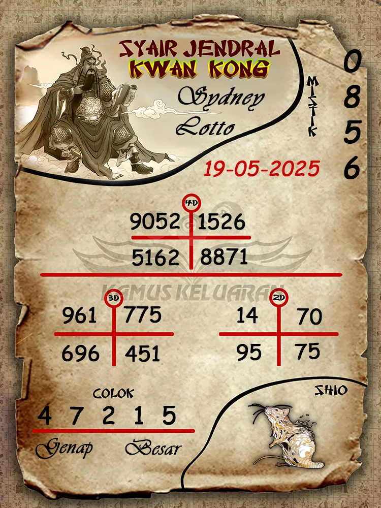syair jendral kwan kong sydney lotto 19 05 2025