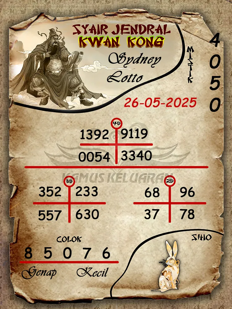 syair jendral kwan kong sydney lotto 26 05 2025