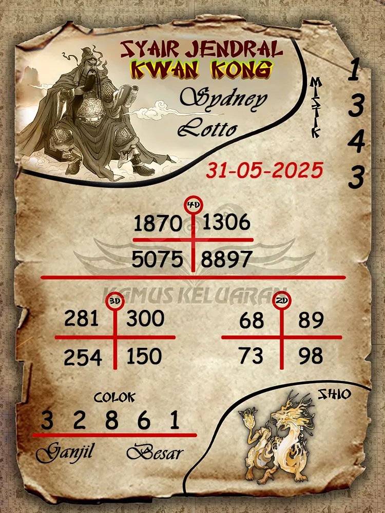 syair jendral kwan kong sydney lotto 31 05 2025