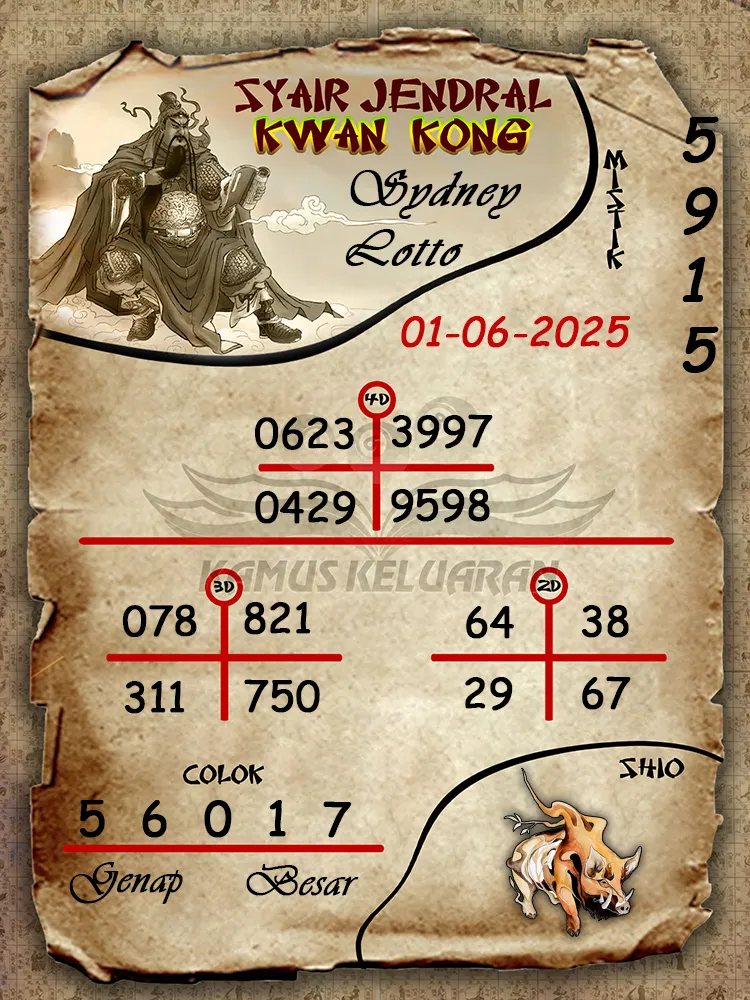 syair jendral kwan kong sydney lotto 01 06 2025