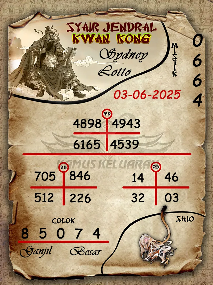 syair jendral kwan kong sydney lotto 03 06 2025