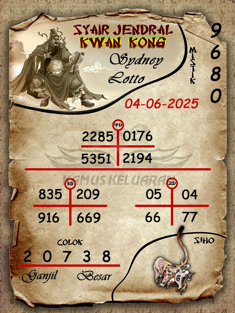 syair jendral kwan kong sydney lotto 04 06 2025