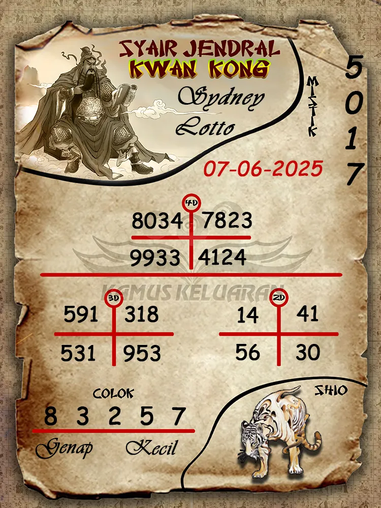 syair jendral kwan kong sydney lotto 07 06 2025