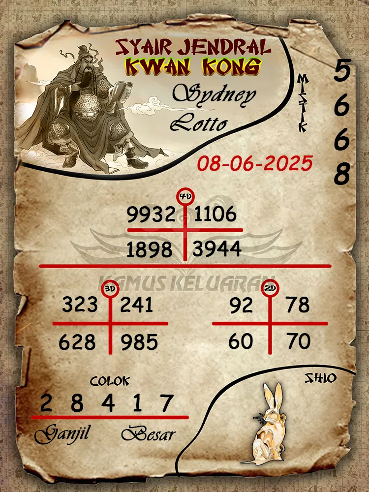 syair jendral kwan kong sydney lotto 08 06 2025