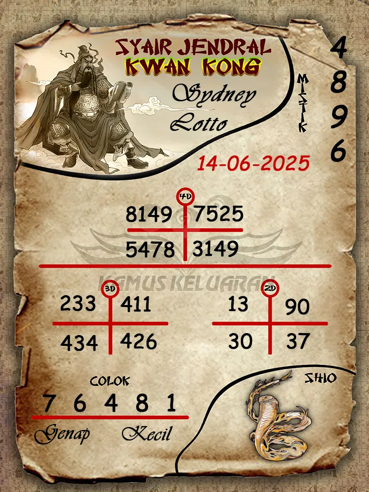 syair jendral kwan kong sydney lotto 14 06 2025
