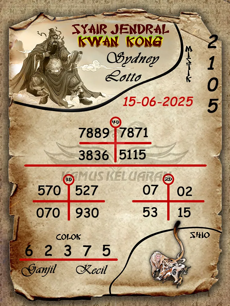 syair jendral kwan kong sydney lotto 15 06 2025