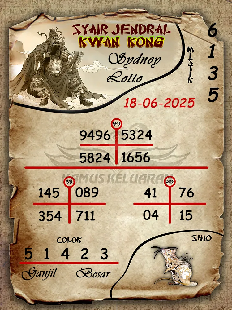 syair jendral kwan kong sydney lotto 18 06 2025