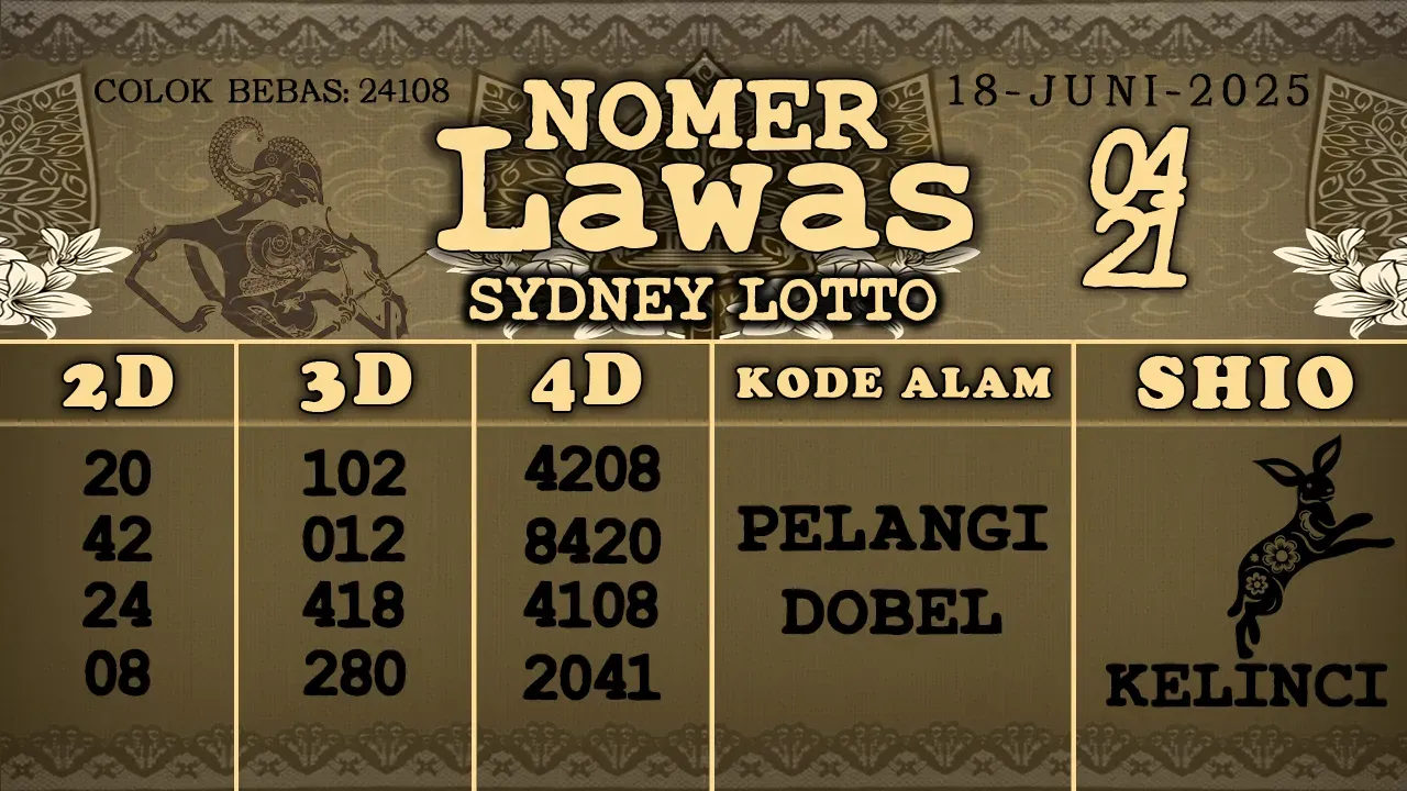 syair Nomer Lawas Sydney Lotto 18 06 2025