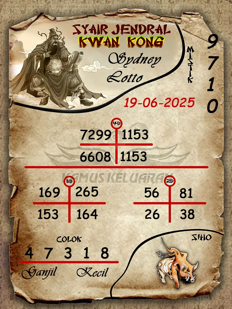 syair jendral kwan kong sydney lotto 19 06 2025