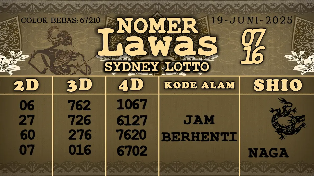 syair Nomer Lawas Sydney Lotto 19 06 2025