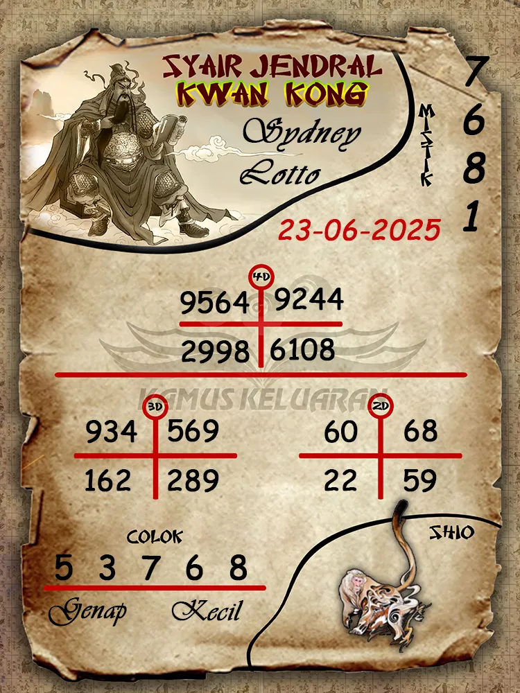 syair jendral kwan kong sydney lotto 23 06 2025