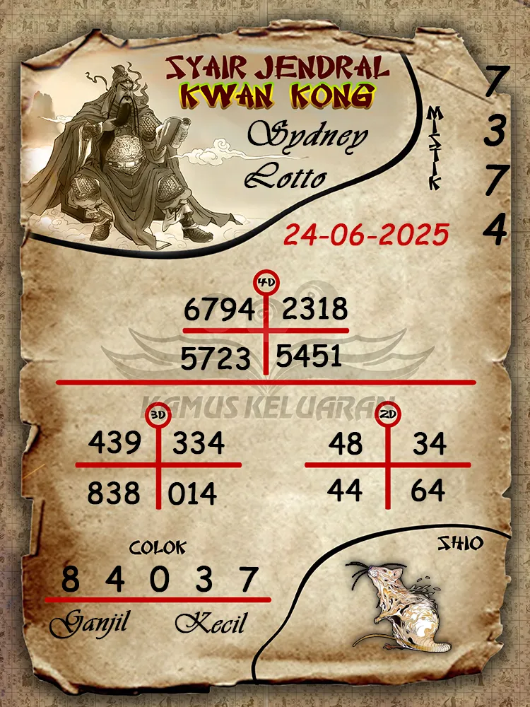 syair jendral kwan kong sydney lotto 24 06 2025