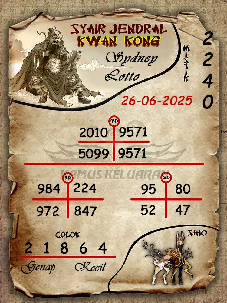 syair jendral kwan kong sydney lotto 26 06 2025
