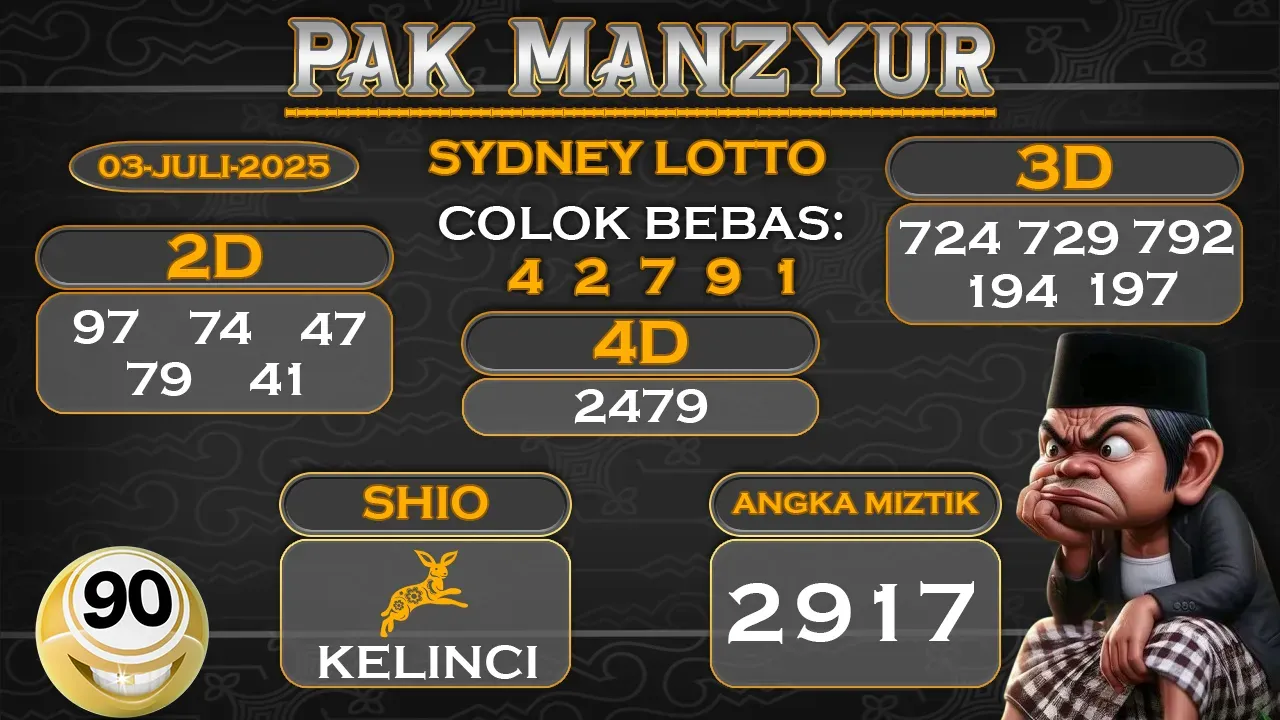 syair Pak Manzyur Sydney Lotto 03 07 2025