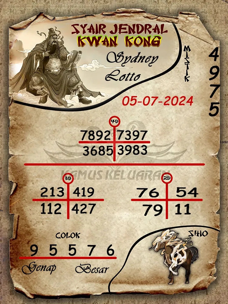 syair jendral kwan kong Sydney Lotto 05 07 2025
