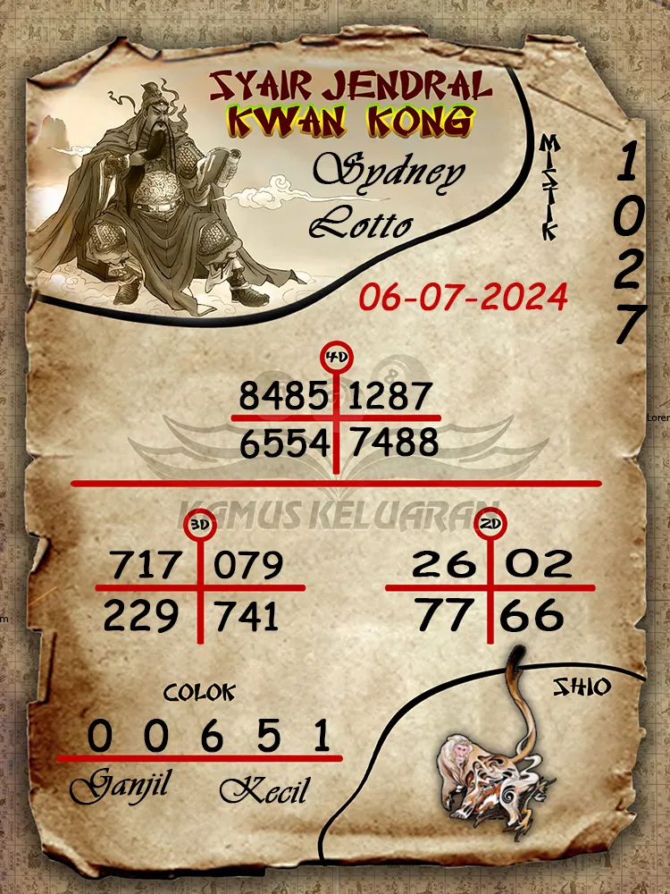 syair jendral kwan kong Sydney Lotto 06 07 2025