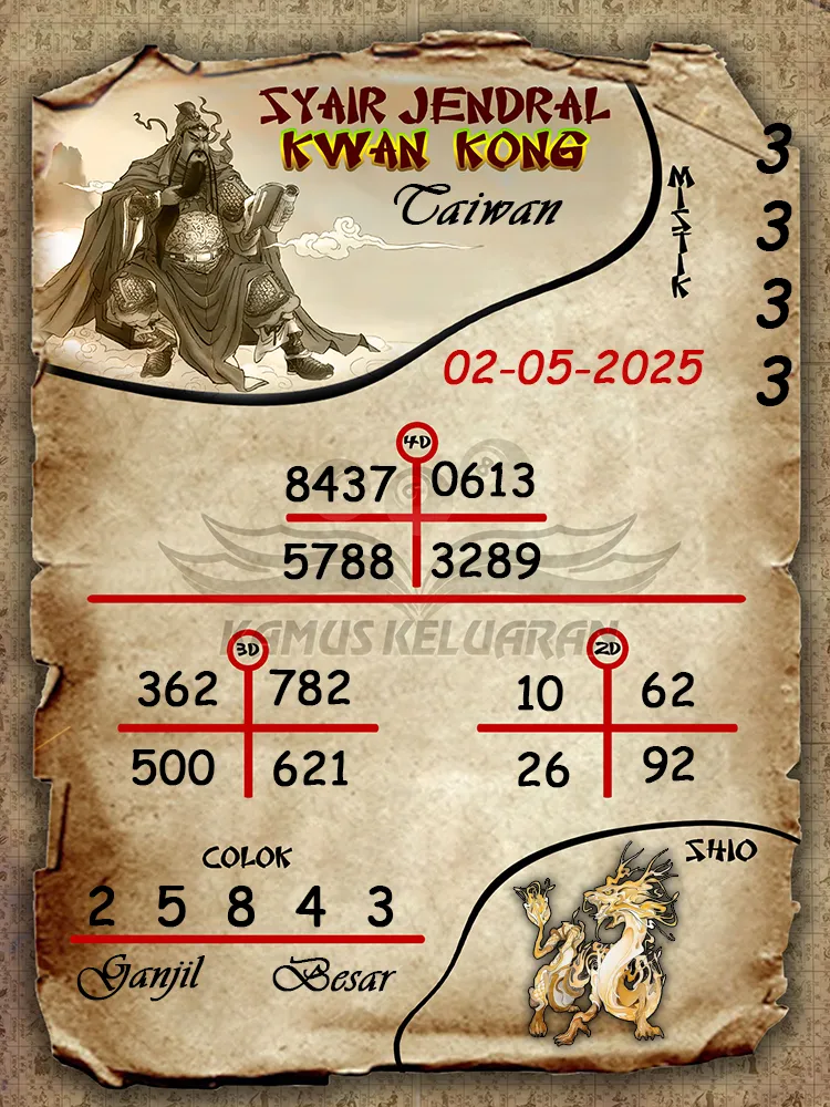 syair jendral kwan kong taiwan 02 05 2025