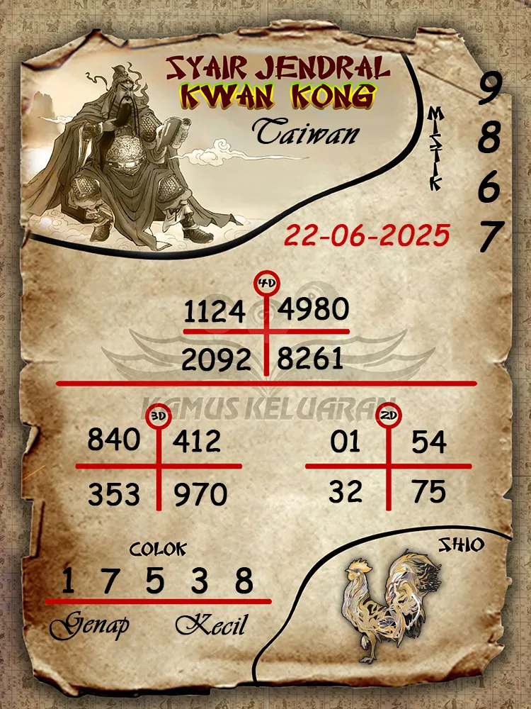 syair jendral kwan kong taiwan 22 06 2025
