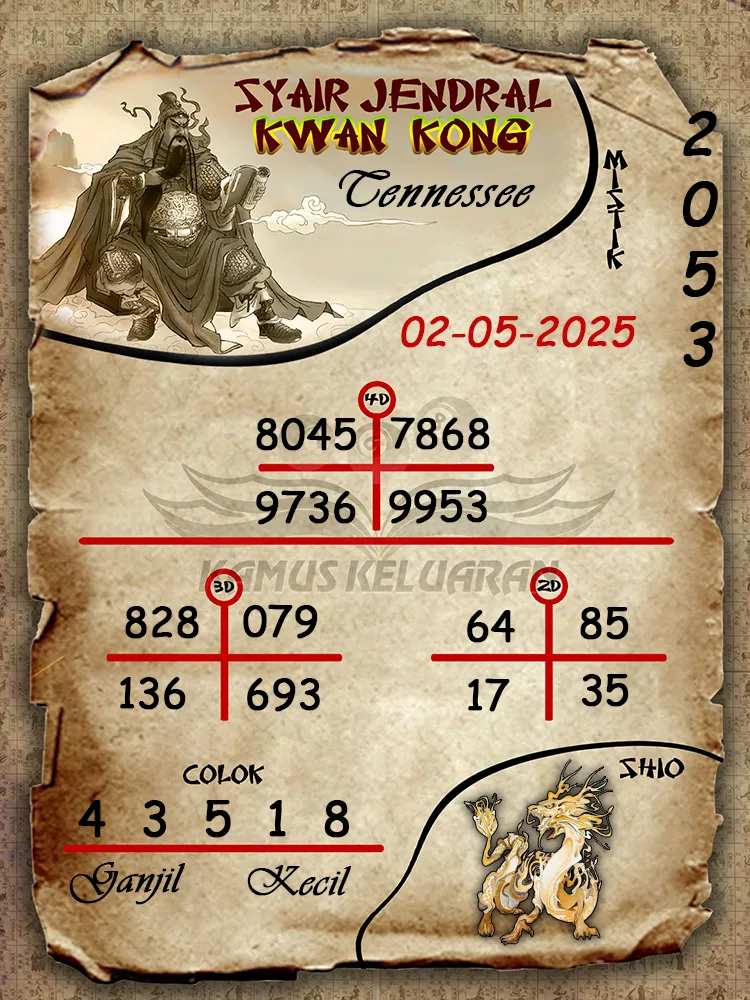 syair jendral kwan kong tennessee 02 05 2025