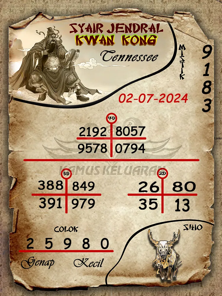 syair jendral kwan kong Tennessee 02 07 2025