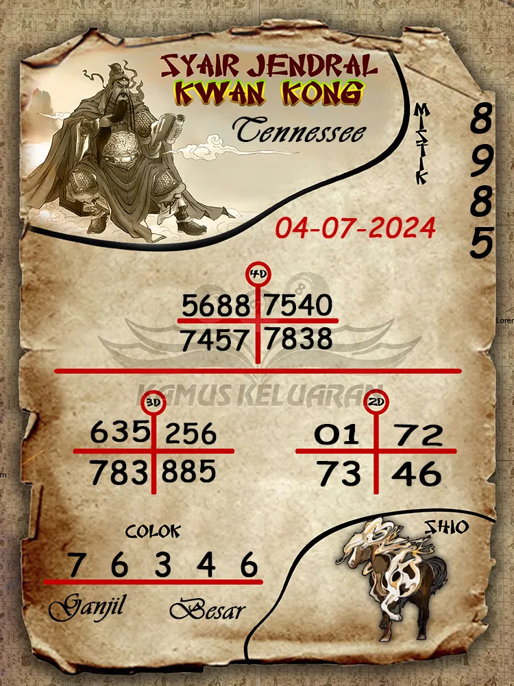 syair jendral kwan kong Tennessee 04 07 2025