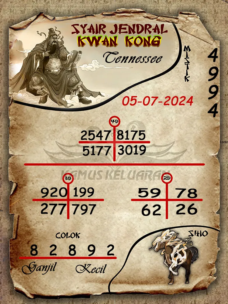 syair jendral kwan kong Tennessee 05 07 2025