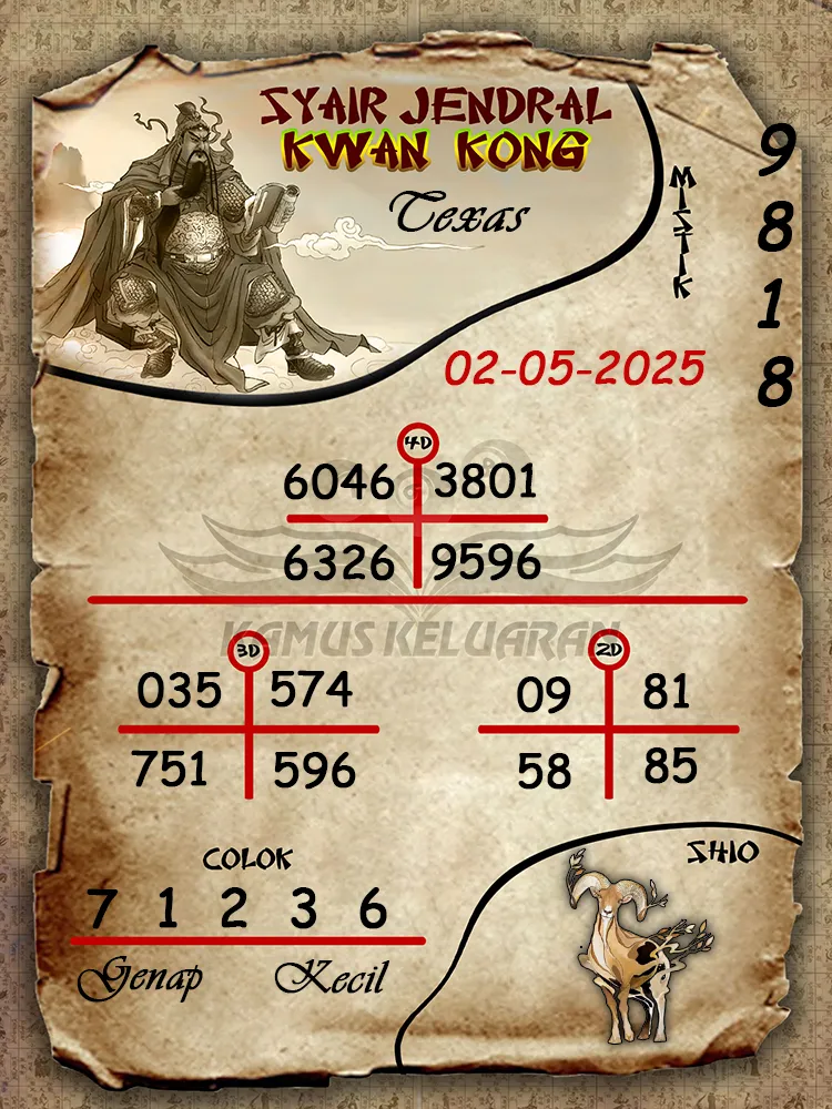 syair jendral kwan kong texas 02 05 2025