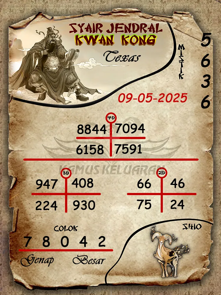 syair jendral kwan kong texas 09 05 2025