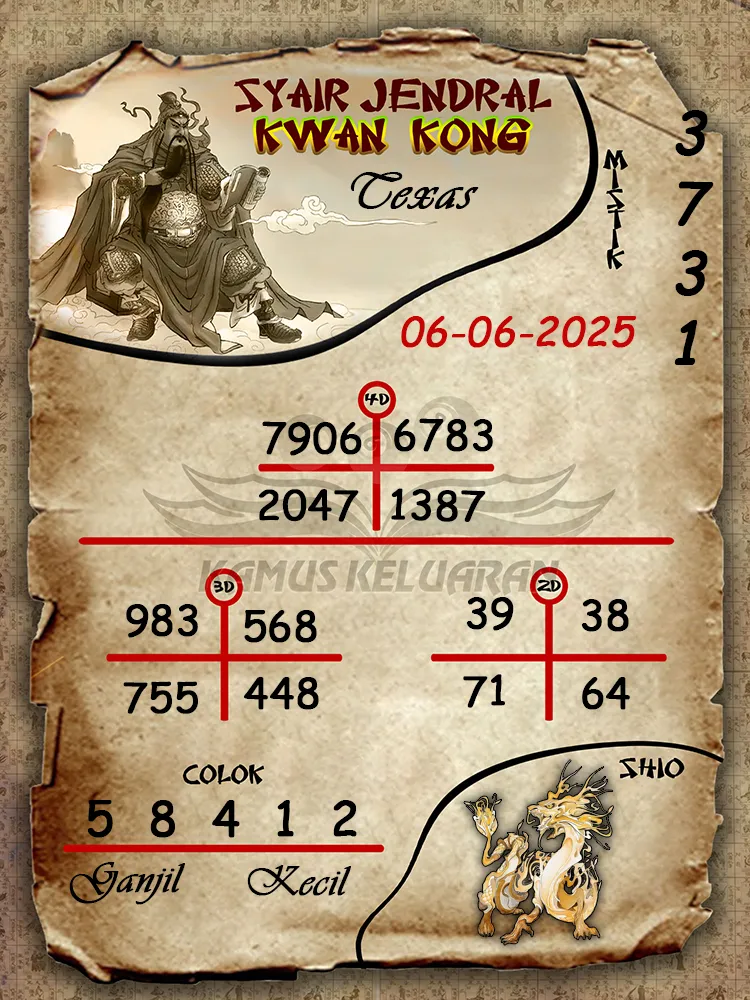 syair jendral kwan kong texas 06 06 2025
