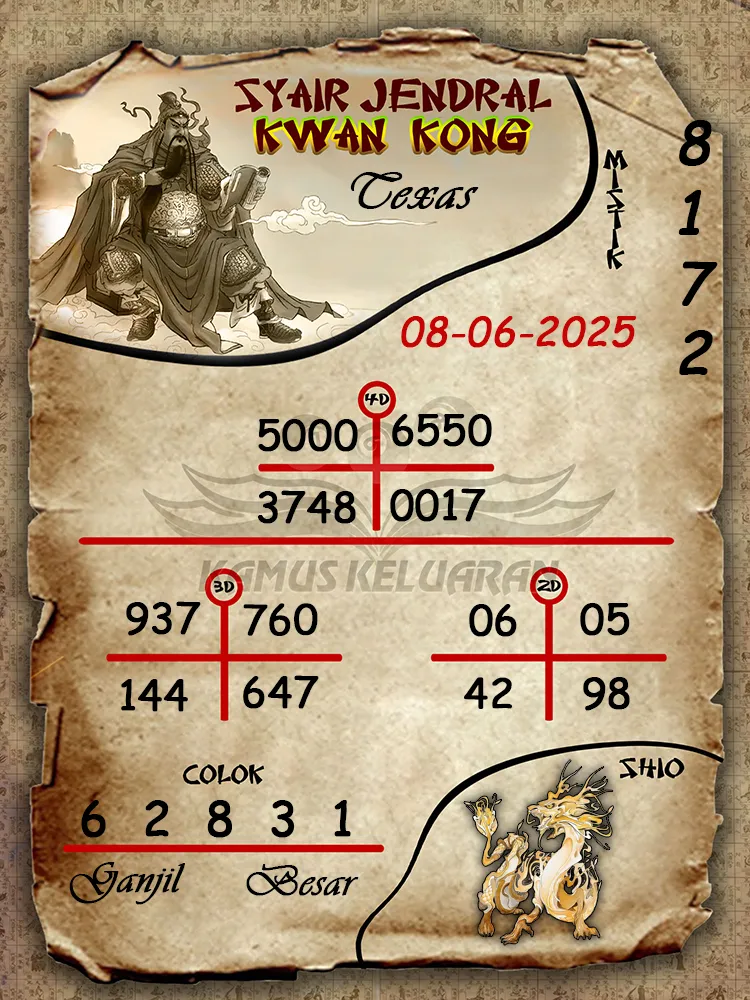 syair jendral kwan kong texas 08 06 2025