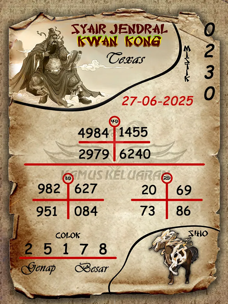 syair jendral kwan kong texas 27 06 2025