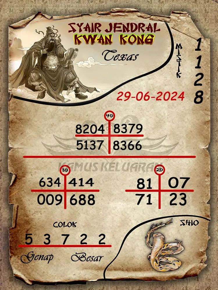 syair jendral kwan kong Texas 29 06 2025