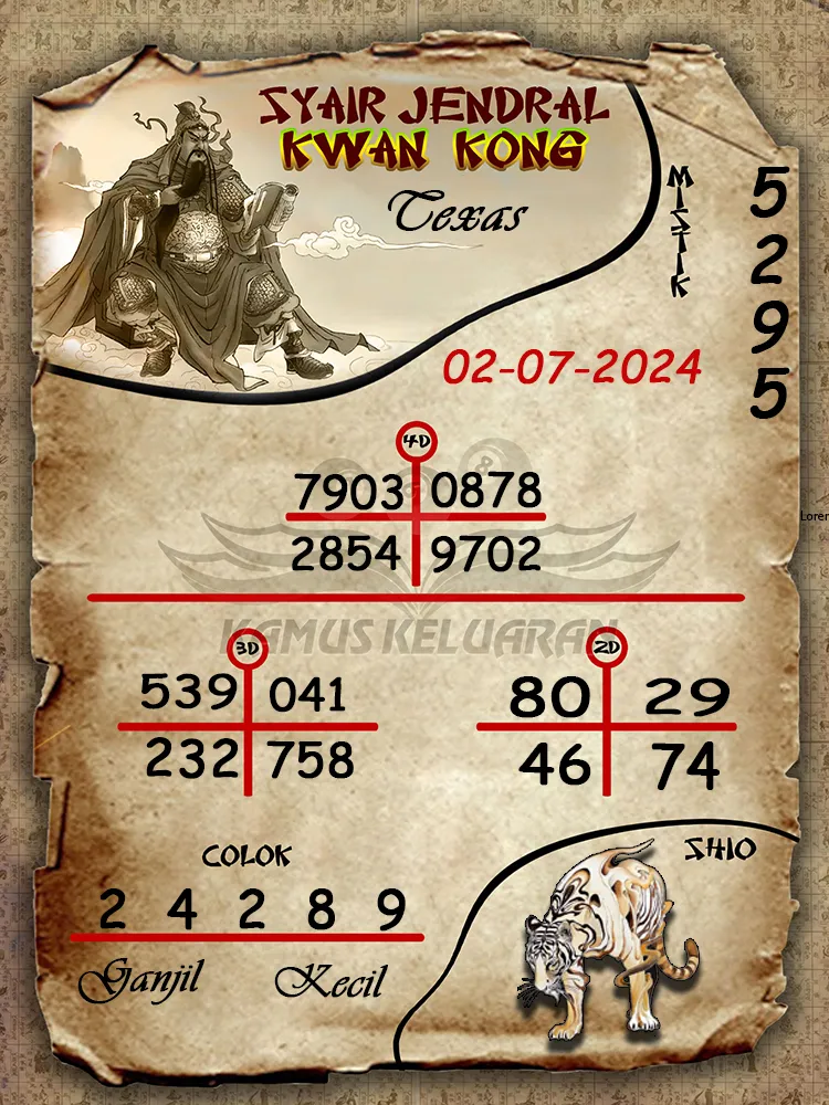 syair jendral kwan kong Texas 02 07 2025