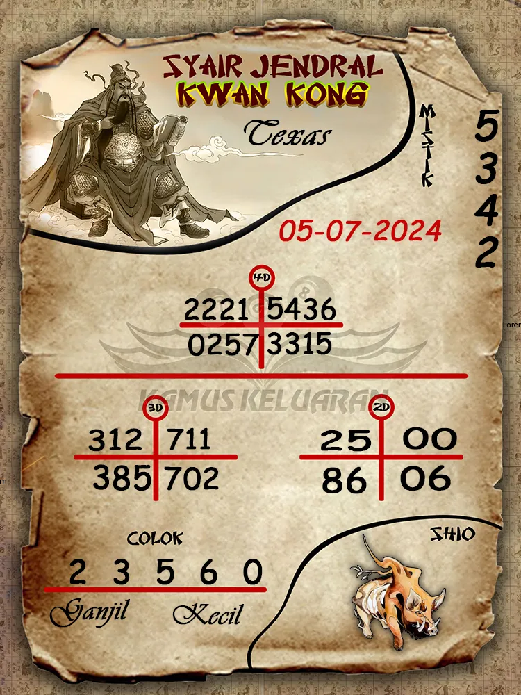 syair jendral kwan kong Texas 05 07 2025
