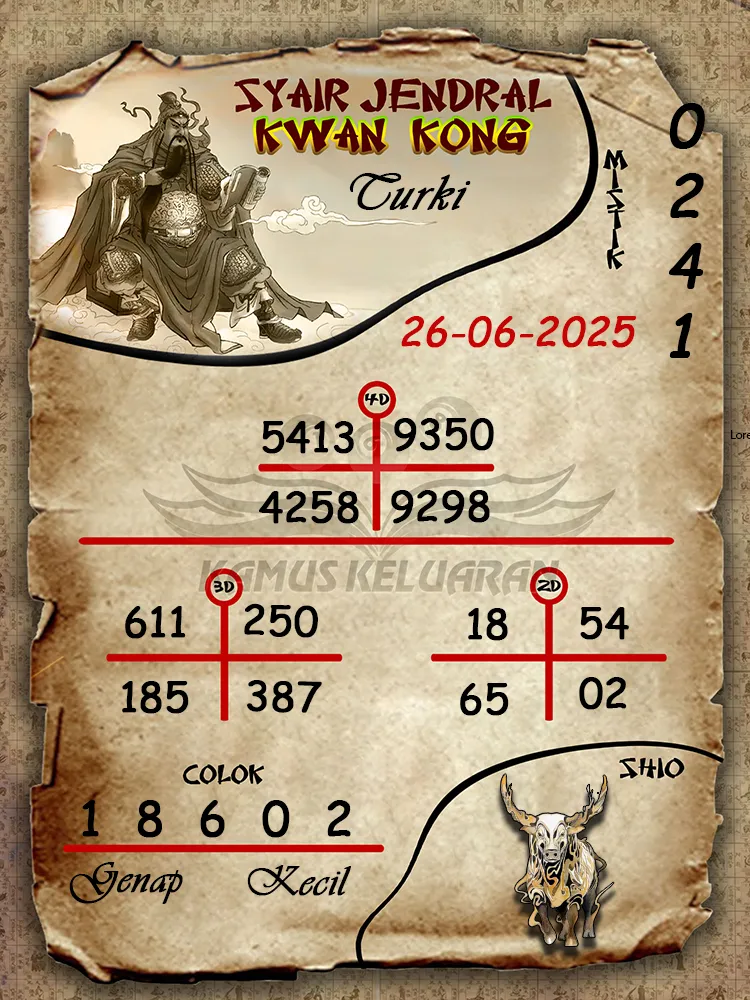 syair jendral kwan kong turki 26 06 2025