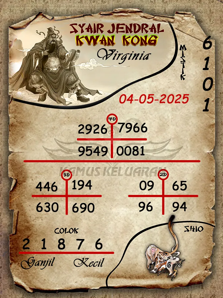 syair jendral kwan kong virginia 04 05 2025