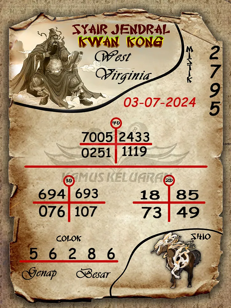 syair jendral kwan kong West Virginia 03 07 2025