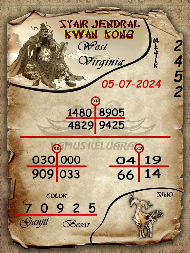 syair jendral kwan kong West Virginia 05 07 2025