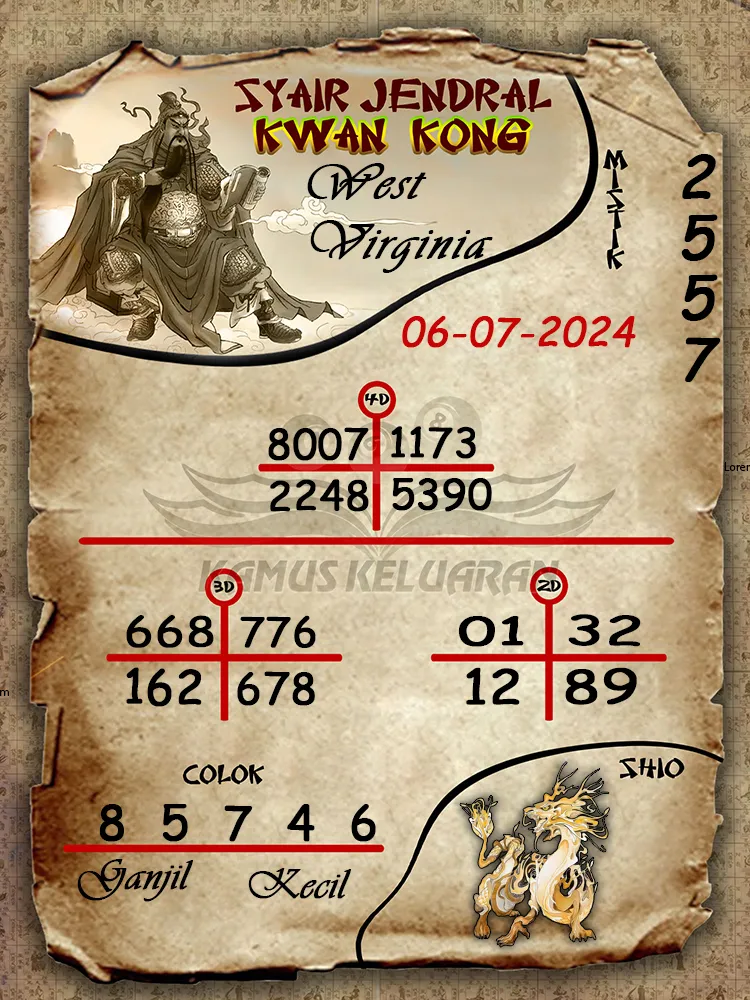 syair jendral kwan kong West Virginia 06 07 2025